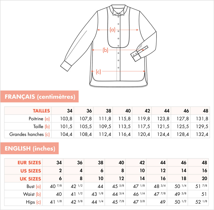 Measurements of the finished garment ARVO